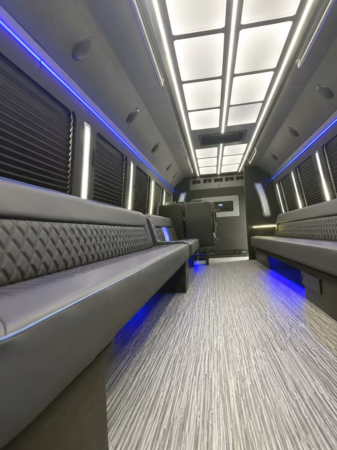 Wedding guests seated inside a party bus serving Scottsdale